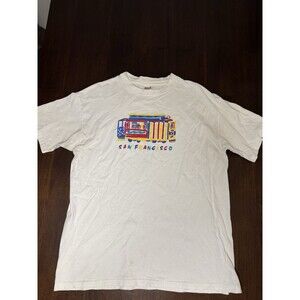 Vintage San Francisco Cable Car Short Sleeve Shirt White Size XL See Pics